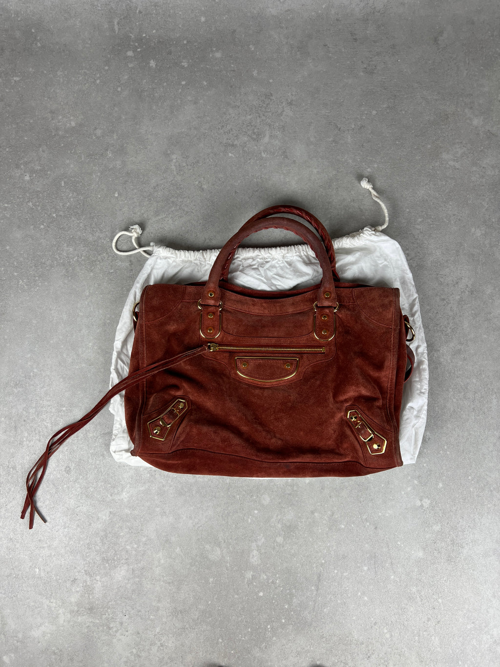 Balenciaga Suede City Red/ Gold