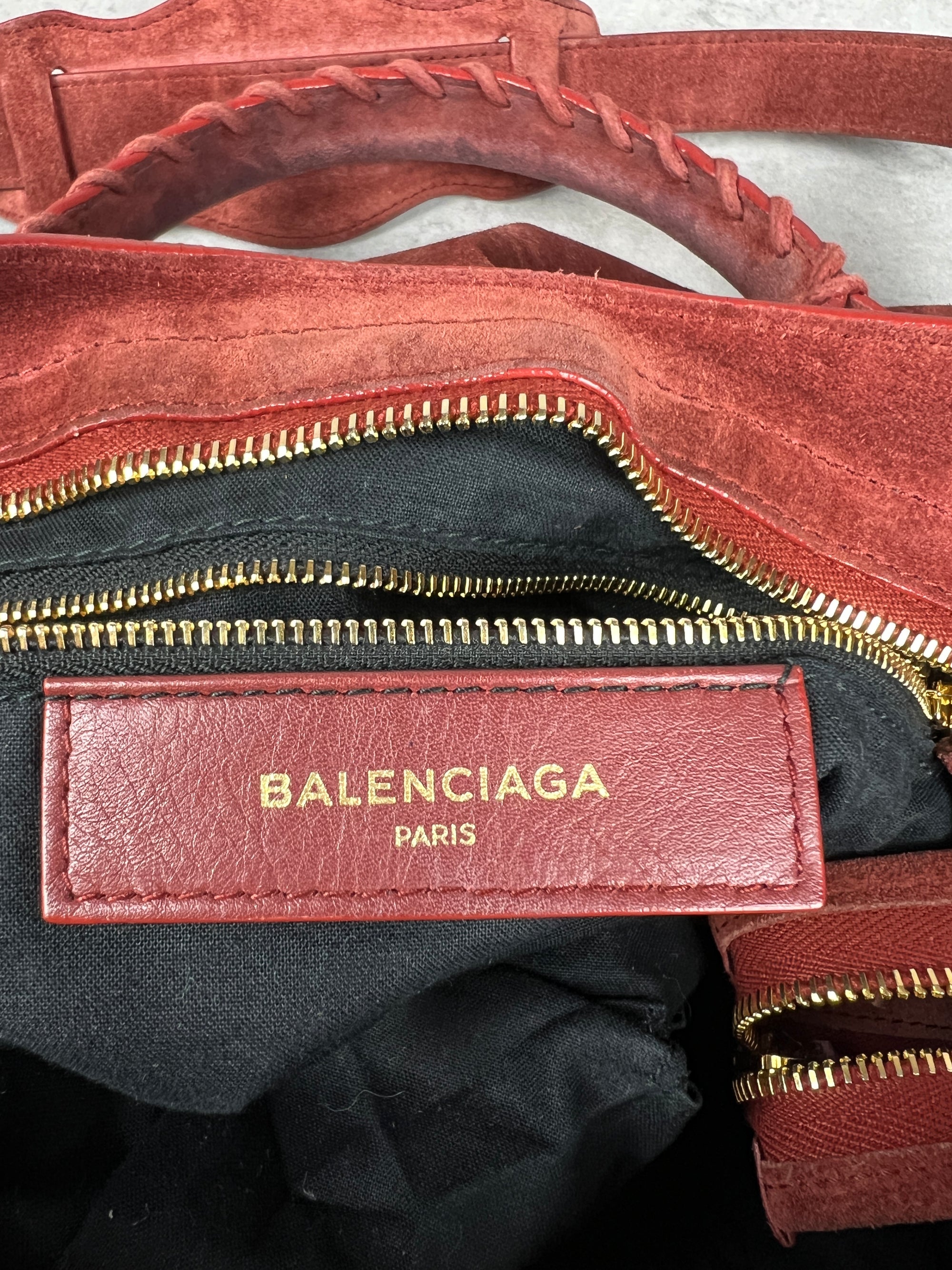 Balenciaga Suede City Red/ Gold