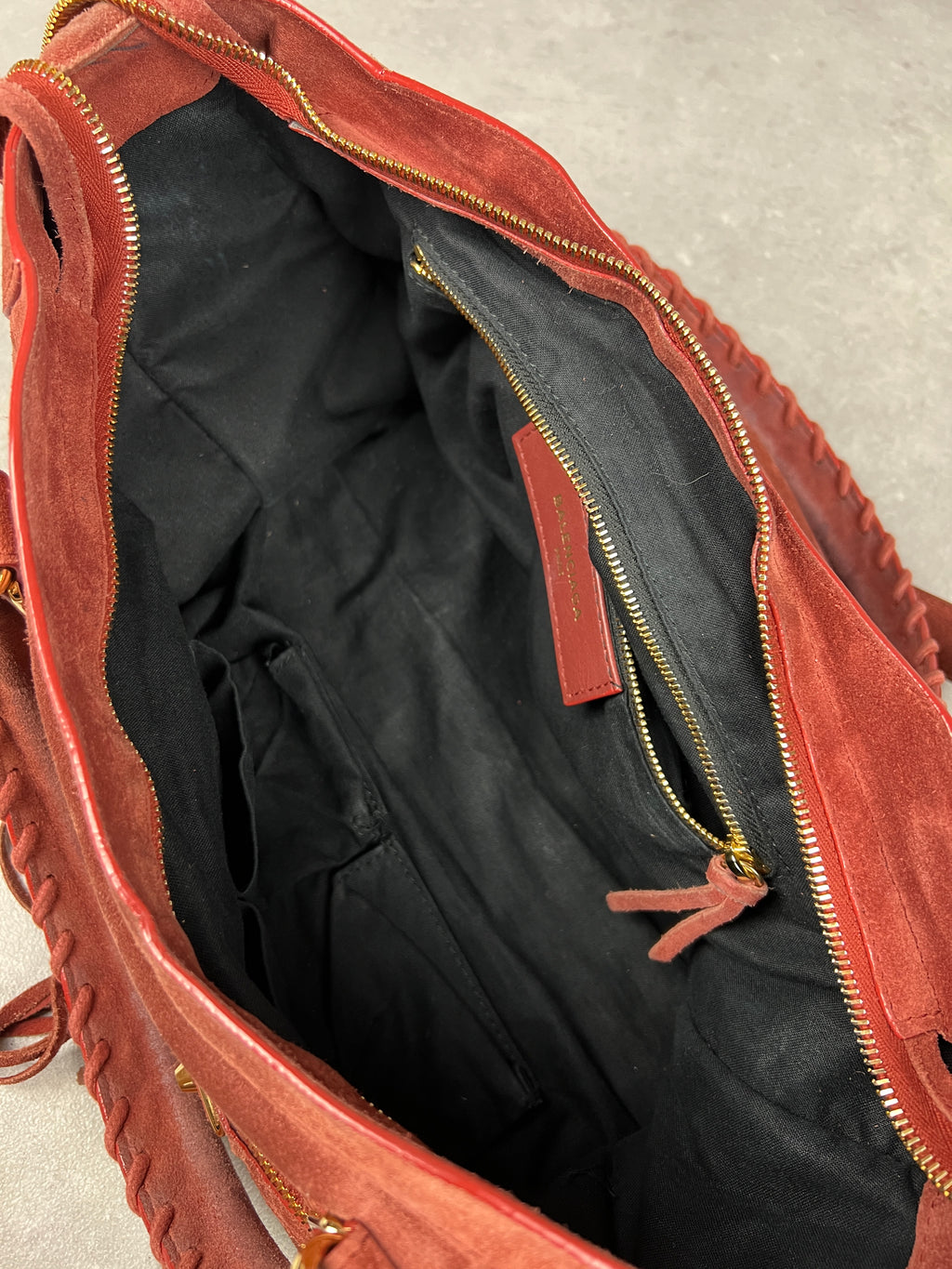 Balenciaga Suede City Red/ Gold