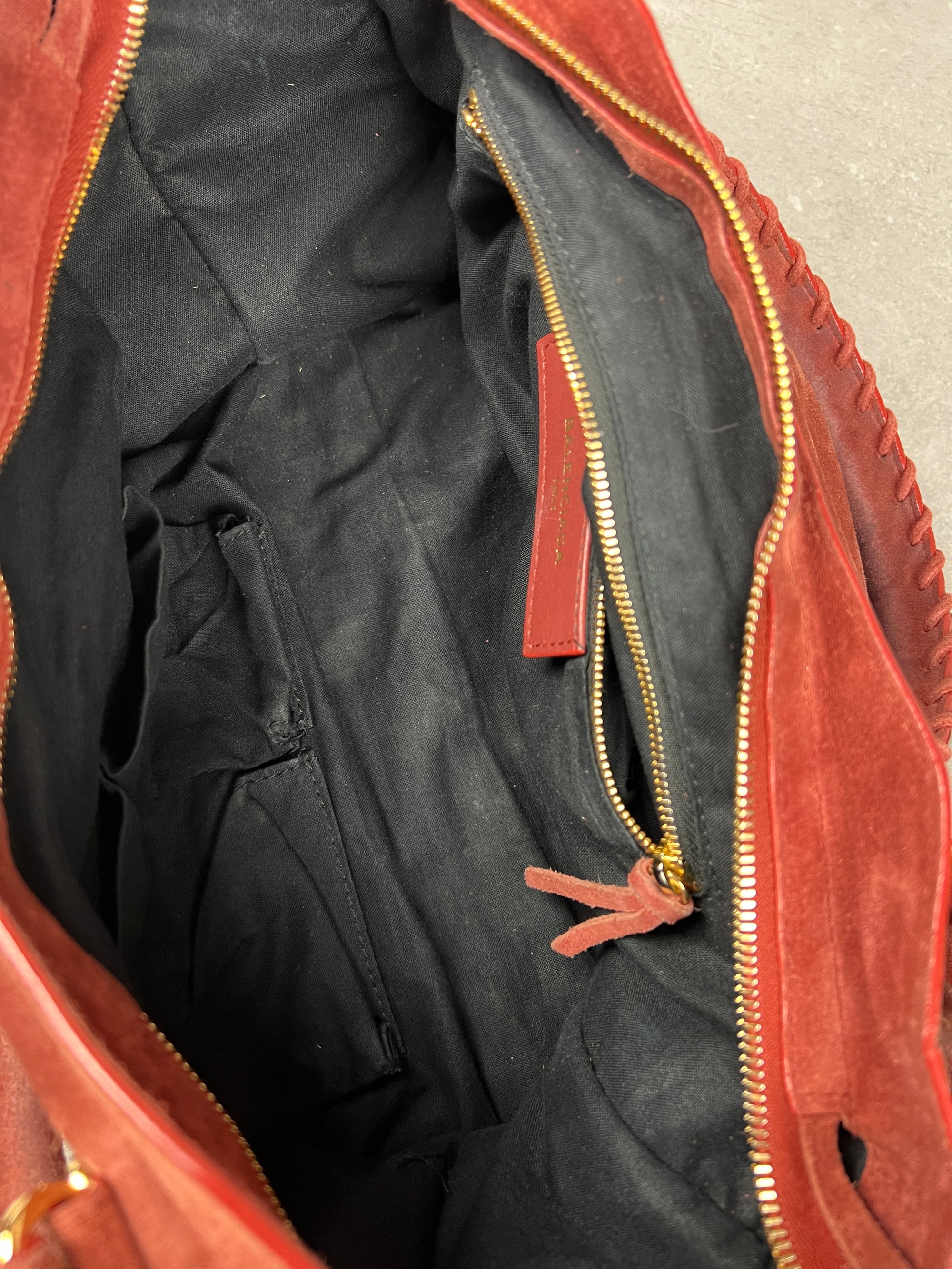 Balenciaga Suede City Red/ Gold