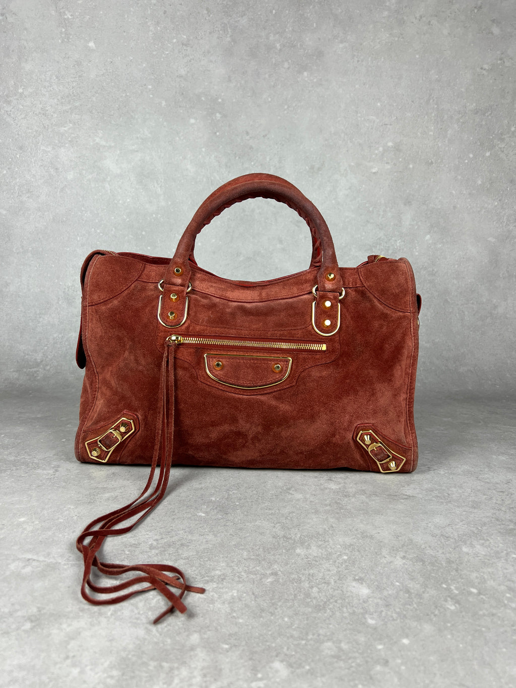 Balenciaga Suede City Red/ Gold