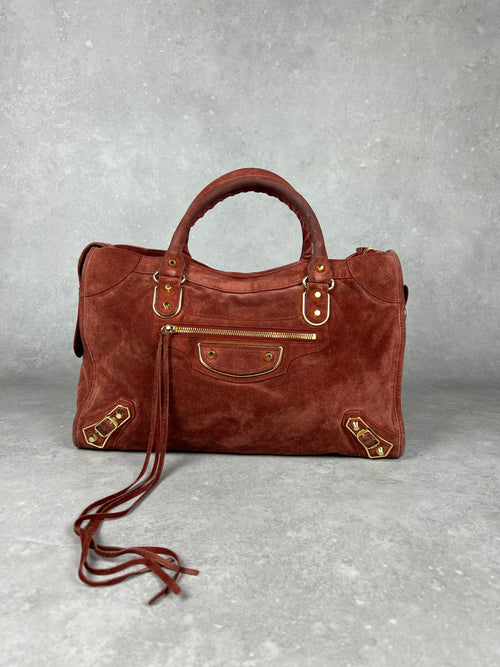 Balenciaga Suede City Red/ Gold