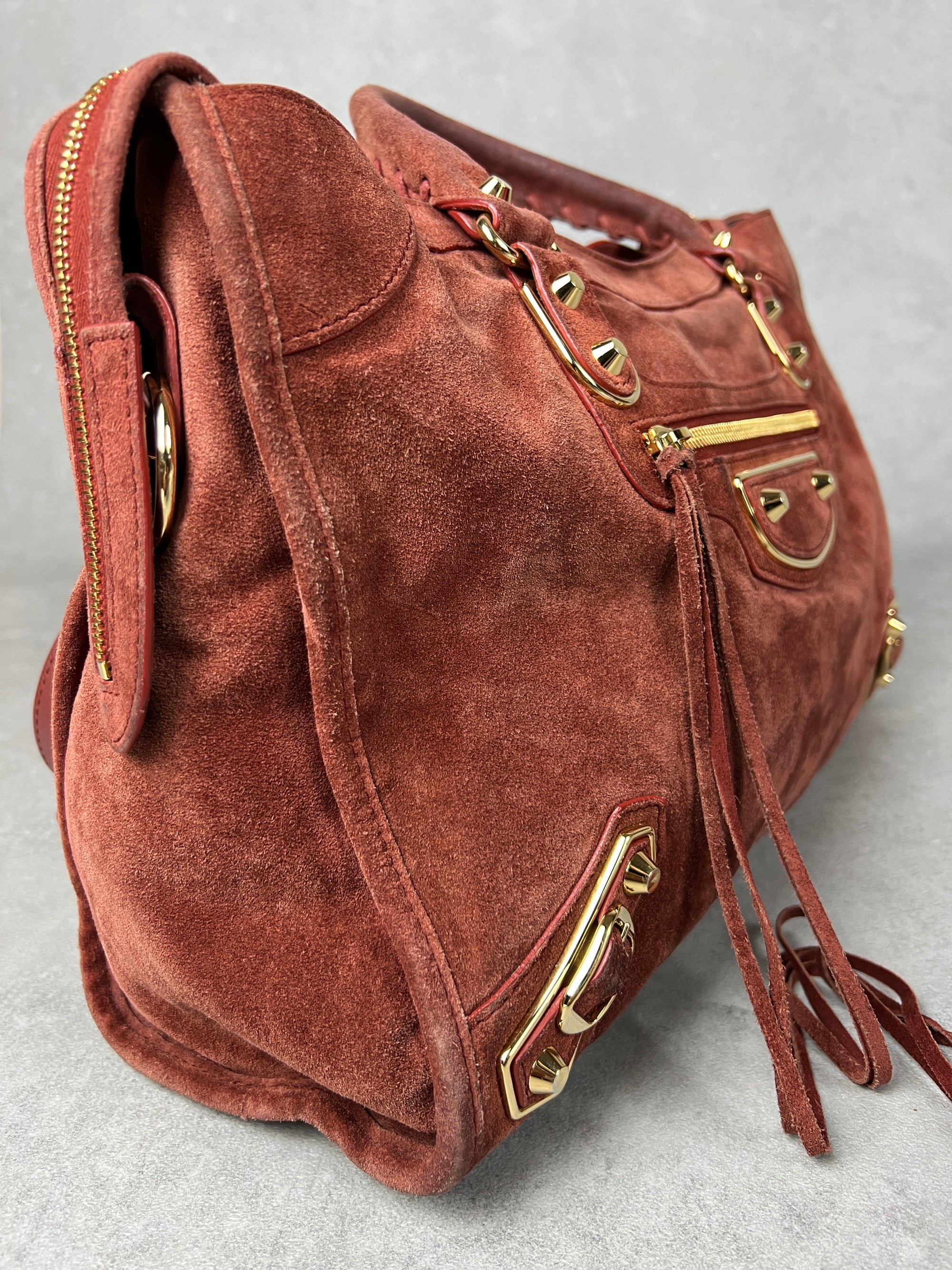 Balenciaga Suede City Red/ Gold