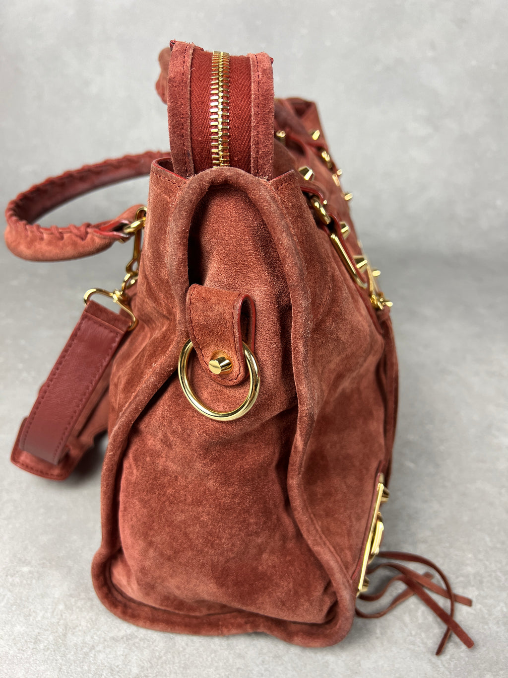 Balenciaga Suede City Red/ Gold