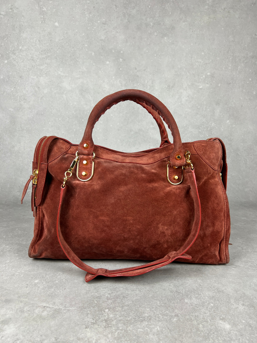 Balenciaga Suede City Red/ Gold