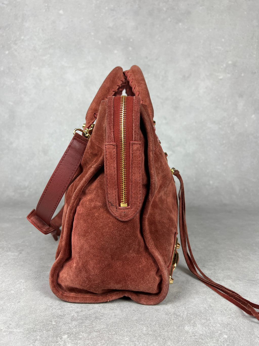 Balenciaga Suede City Red/ Gold