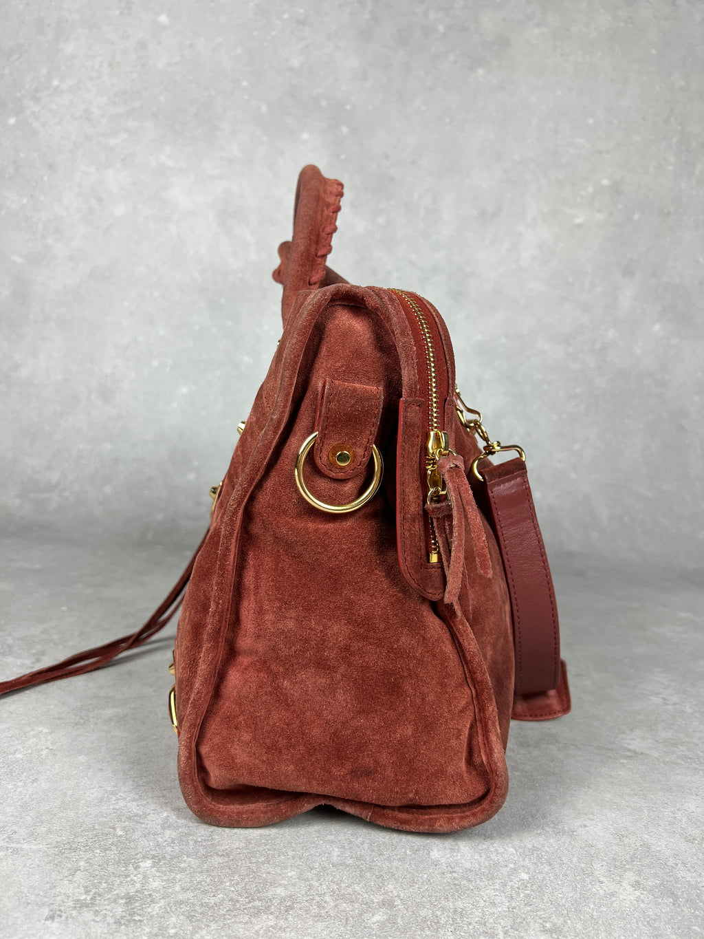 Balenciaga Suede City Red/ Gold