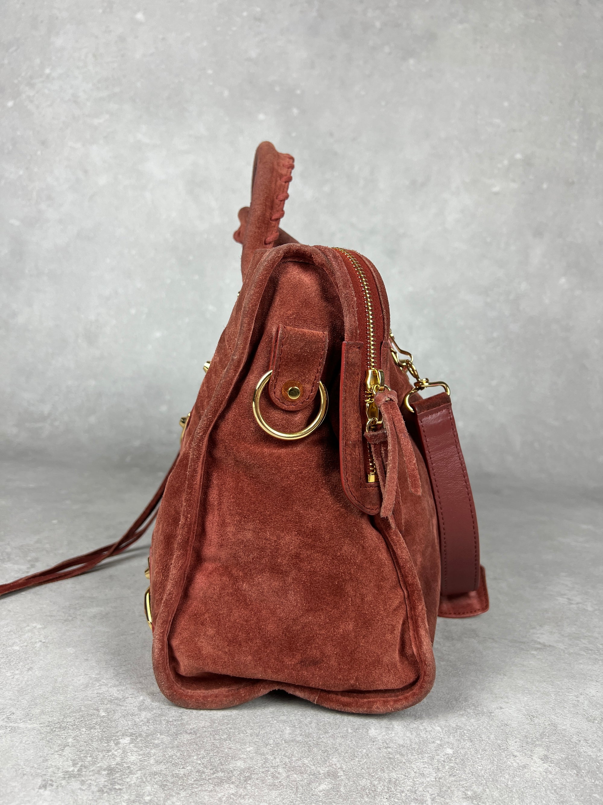 Balenciaga Suede City Red/ Gold