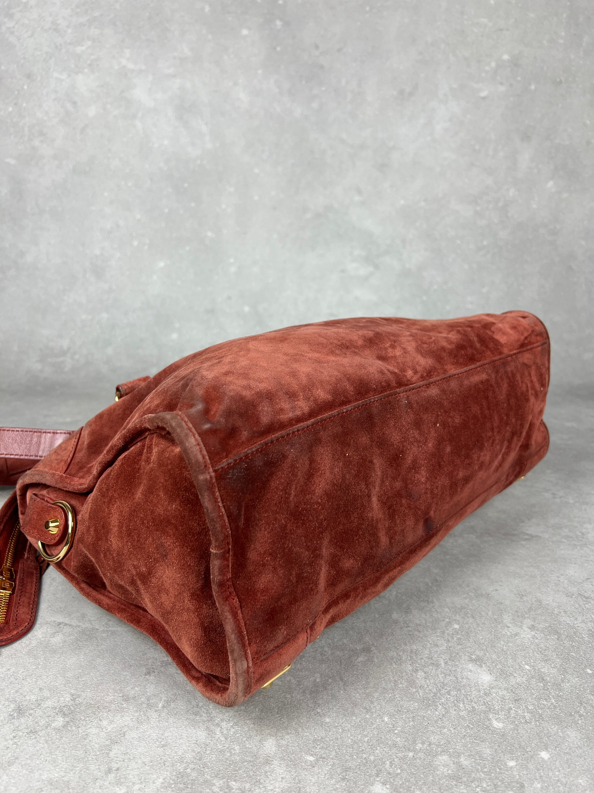 Balenciaga Suede City Red/ Gold