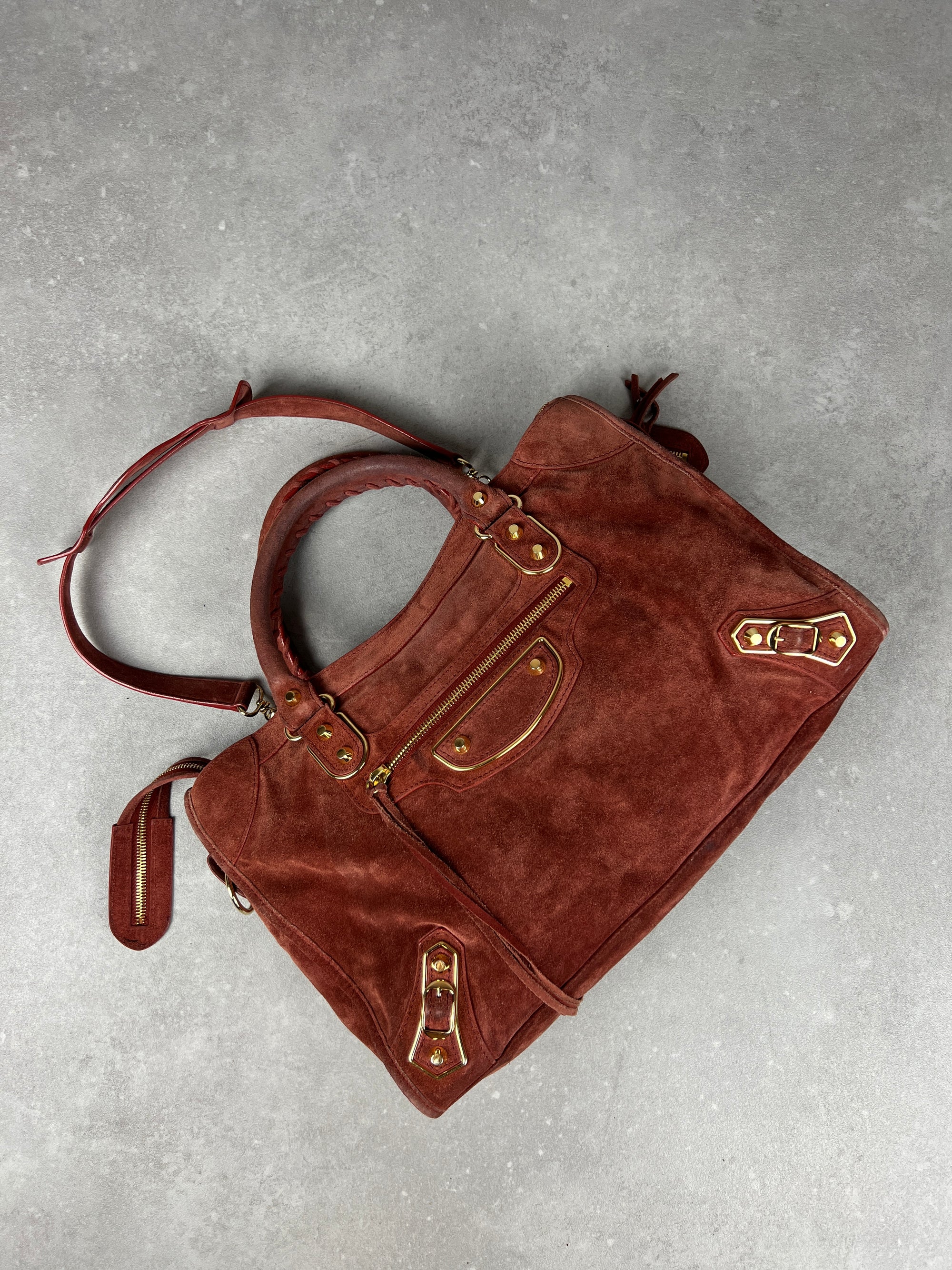 Balenciaga Suede City Red/ Gold